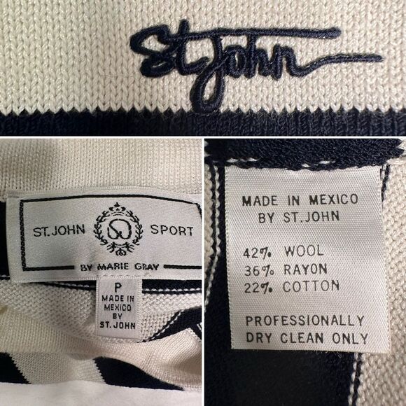 Vintage 90s Y2K St. John Sport by Marie Gray Navy Striped Knit Tank Top Size SP - Picture 9 of 9